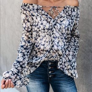 Navy blouse with metallic details